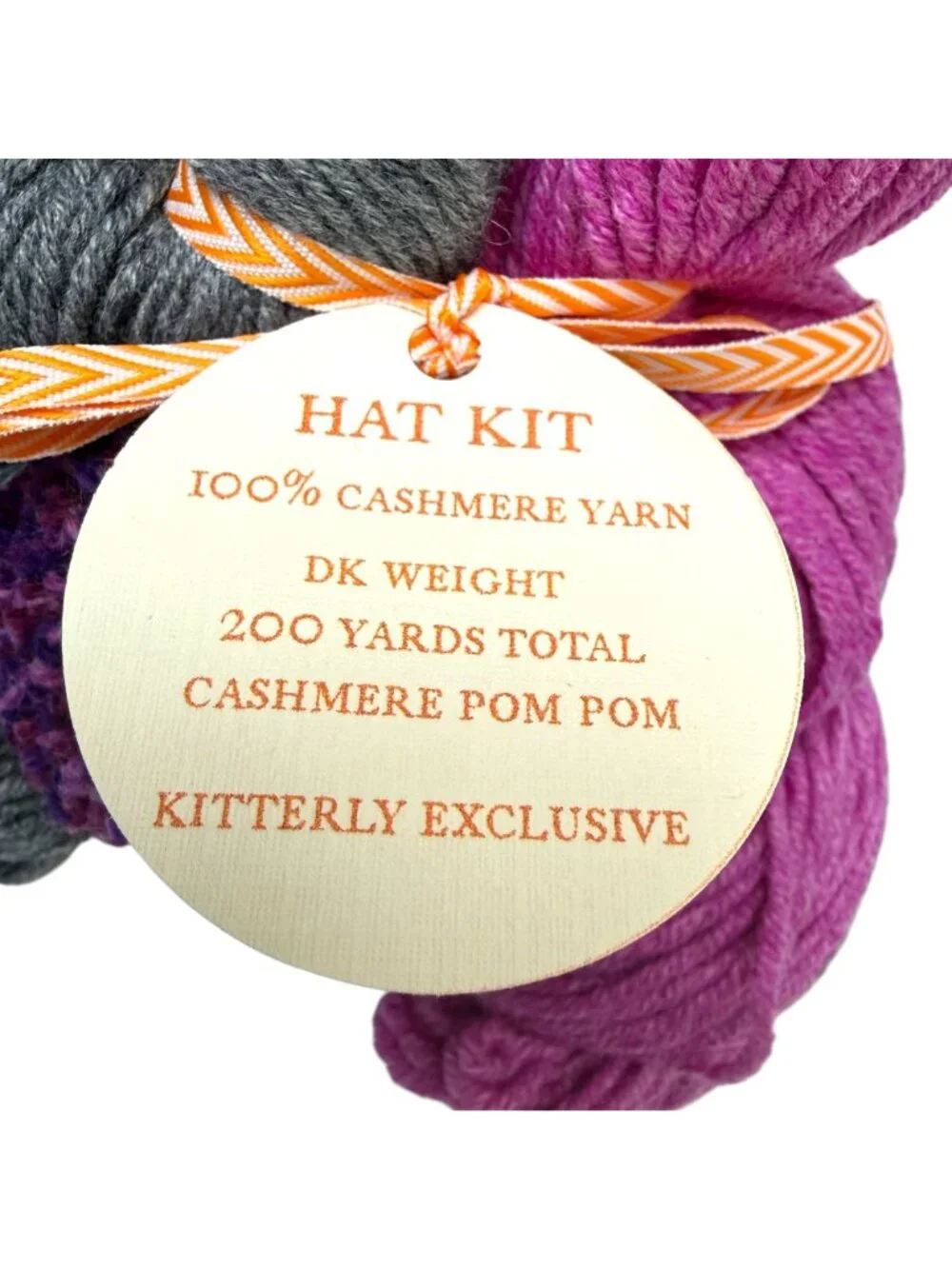 Cashmere Yarn Hat Kit by Kitterly Purple Gray with Pompom